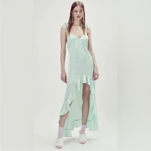 For love & Lemons Lady Luck Pearl embellished Slip Maxi Ruffles Dress S - Picture 2 of 5